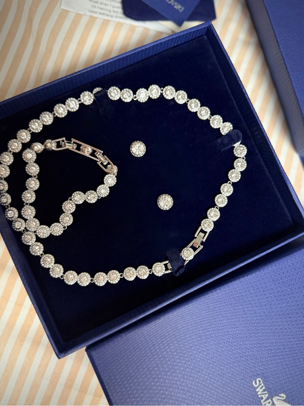Swarovski Silver-Tone Clear Crystal Tennis Necklace with Matching Studs